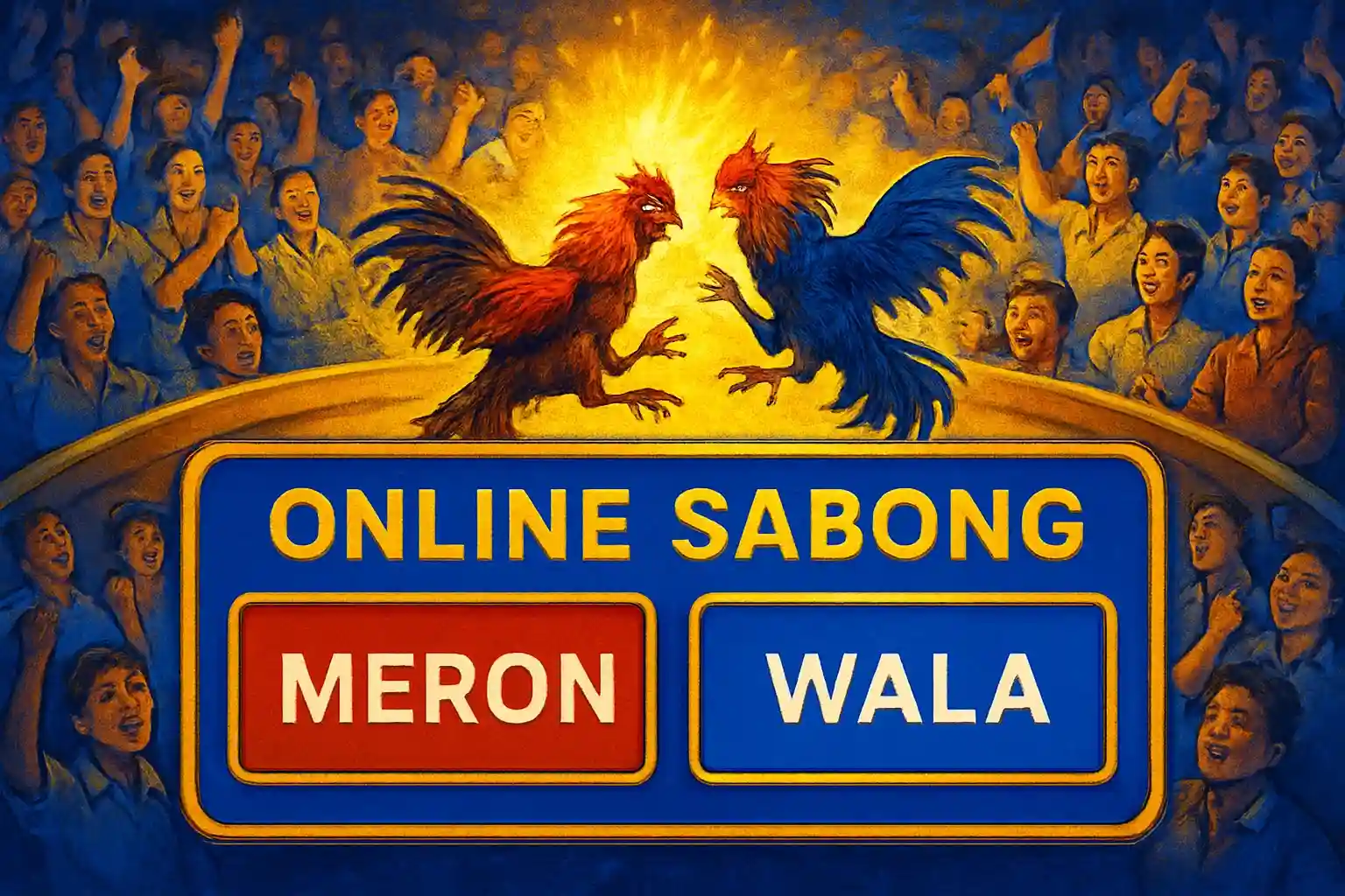Philippine online sabong betting interface with Meron and Wala panels in arena